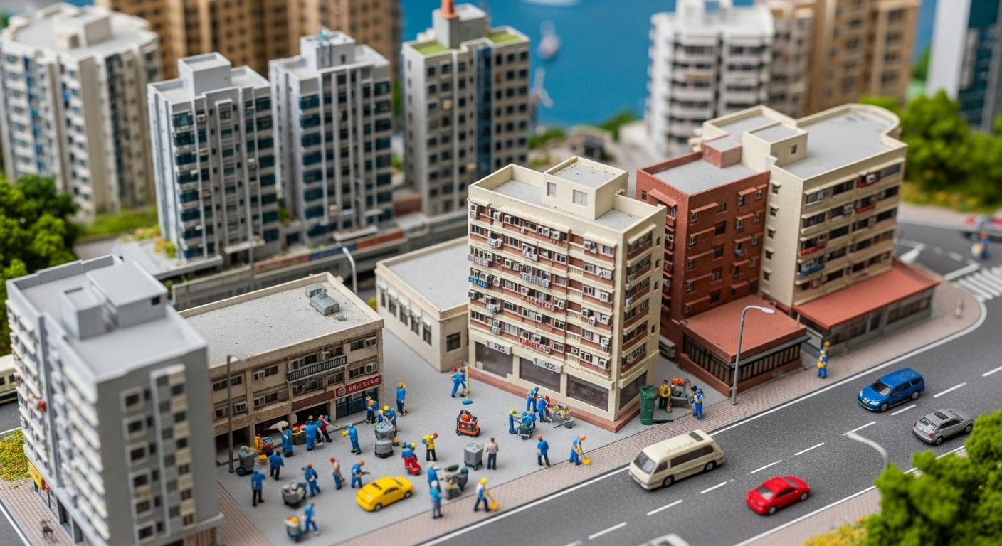 Hong Kong miniature city diorama with cleaning services